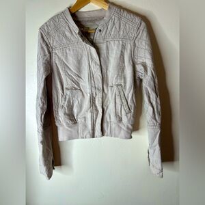HEI HEI Taupe Beige Neutral Quilted Linen Blend Bomber Jacket